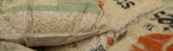 Bags of wood pellets